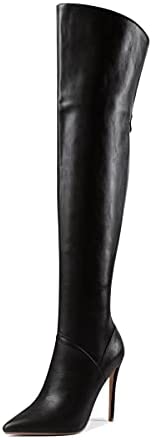 WAYDERNS Women's Thigh Over The Knee Pointed Toe Back Zip Matte Stiletto High Heel Above The Knee Boots 4.5 Inch
