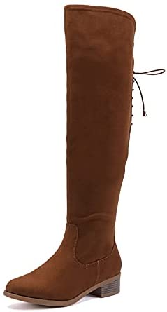 EETTARO Women's Over The Knee Boot Fashion Lace Up Tight High Boots Side Zip Block Heel Riding Booties