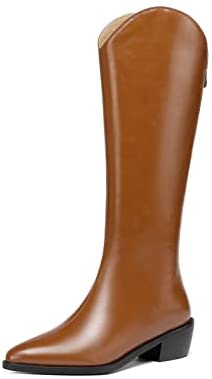 WAYDERNS Women's Matte Pointed Toe Lace Up Chunky Low Heel Knee High Knight Boots 2 Inch