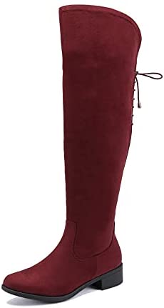 EETTARO Women's Over The Knee Boot Fashion Lace Up Tight High Boots Side Zip Block Heel Riding Booties