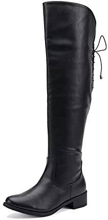 EETTARO Women's Over The Knee Boot Fashion Lace Up Tight High Boots Side Zip Block Heel Riding Booties