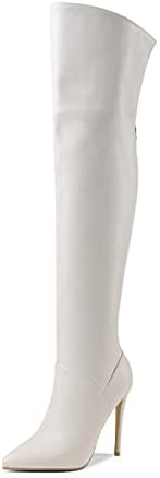 WAYDERNS Women's Thigh Over The Knee Pointed Toe Back Zip Matte Stiletto High Heel Above The Knee Boots 4.5 Inch