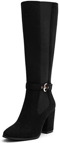 Women's Heeled Knee High Boots Zip Up High Chunky Heeled Boots