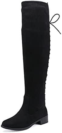 EETTARO Women's Over The Knee Boot Fashion Lace Up Tight High Boots Side Zip Block Heel Riding Booties