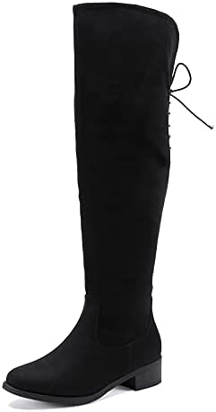 EETTARO Women's Over The Knee Boot Fashion Lace Up Tight High Boots Side Zip Block Heel Riding Booties