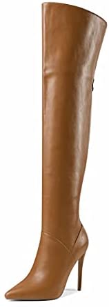 WAYDERNS Women's Thigh Over The Knee Pointed Toe Back Zip Matte Stiletto High Heel Above The Knee Boots 4.5 Inch