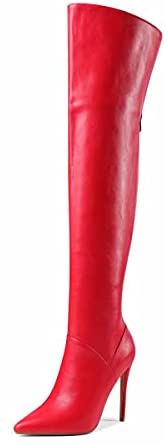 WAYDERNS Women's Thigh Over The Knee Pointed Toe Back Zip Matte Stiletto High Heel Above The Knee Boots 4.5 Inch