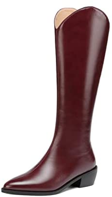 WAYDERNS Women's Matte Pointed Toe Lace Up Chunky Low Heel Knee High Knight Boots 2 Inch