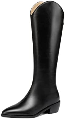 WAYDERNS Women's Matte Pointed Toe Lace Up Chunky Low Heel Knee High Knight Boots 2 Inch