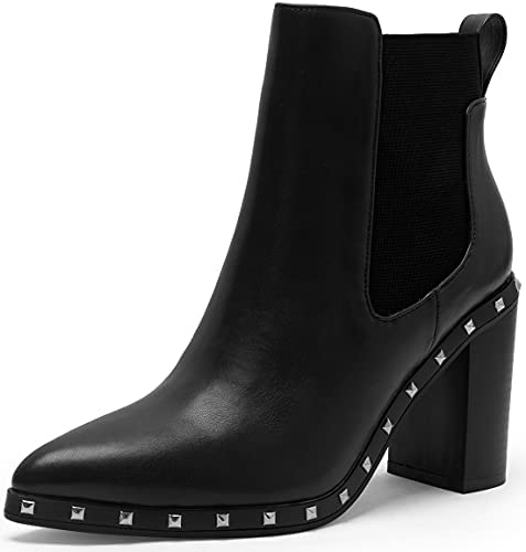 Women's Ankle Boots Pointed Toe Chelsea Boots Elastic Gore Heeled Boots