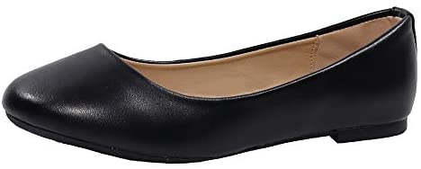 EETTARO Women's Classic Round Toe Ballet Flats Leather Low Heel Loafers Comfort Slip On Ballerina Flat Shoes