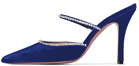 FSJ Women Sexy Rhinestone Slide Mules Pumps Pointed Strappy High Heels Sandals for Party Evening Shoes