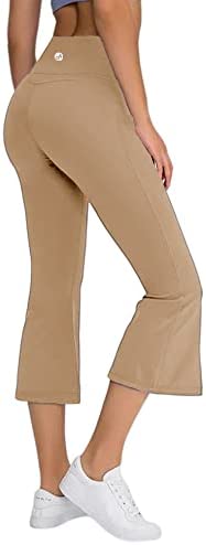 Women's High Waisted Capri Yoga Pants Workout Bootleg Tummy Control Split Hem Wide Leg Flare Crop Leggings
