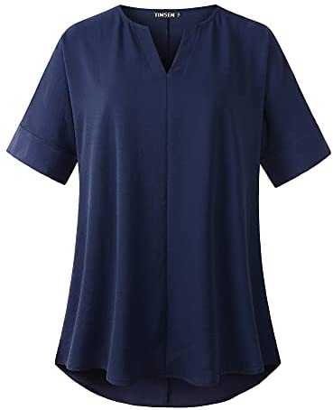 TIMSEM Womens Short Sleeve V Neck Curved Hem Chiffon Casual Blouse Shirts Tops