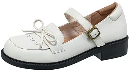 KANGFEINI Sweet Mary Jane Kawaii Bow Princess Shoes jk Round Head Low Heel Ankle Strap Role-Playing Shoes