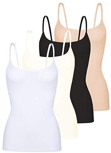 Women's 4-Pack Slim-Fit Camisoles Cotton Adjustable Spaghetti Strap Top Underwear
