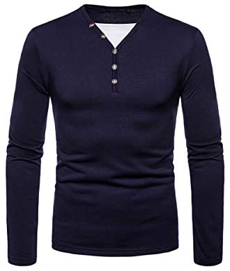 Men's Fashion V Neck Henley Shirt Winter Warm Fleece Lined Long Sleeve T-Shirt
