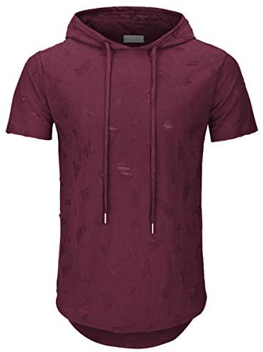 KLIEGOU Men's Hipster Hip Hop Hoodie Hole Tshirt 1705-2…