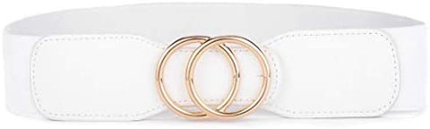 Beltox Women’s Elastic Stretch Wide Waist Belts w Double Rings Gold/Silver Buckle …