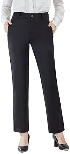 Womens Dress Pants Straight Leg Stretch Work Pants Casual Yoga Pants with Zipper Pockets