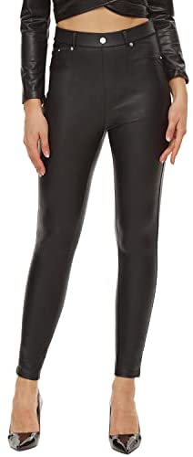 Ginasy Faux Leather Pants for Women High Waisted Stretch Pleather Leggings with Pockets