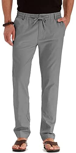 elselect Men's Chino Drawstring Pants Casual Long Khaki Dress Pants Slim Fit Golf Yoga Beach Work Trousers