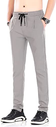 Plaid&Plain Men’s Linen Like Seersucker Pants Slim Fit Beach Pants with Drawstring
