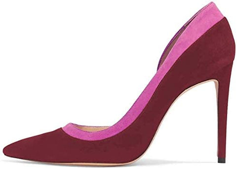 FSJ Women Elegent Pointed Toe Faux Suede Office Dorsay Pumps High Heels Slip on Dress Shoes Size 4-15 US