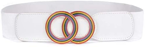 Beltox Women’s Elastic Stretch Wide Waist Belts w Double Rings Gold/Silver Buckle …