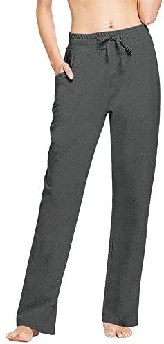 Womens Cotton Sweatpants Workout Yoga Straight Leg Leggings Lightweight Loose Fit Pajama Pants with Pockets