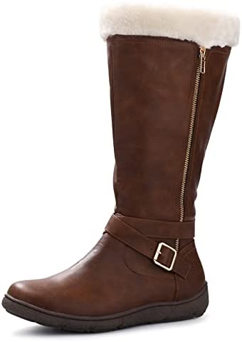 mysoft Women's Winter Knee High Boots Faux Fur Lined Zipper Tall Flat Boots