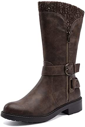 EETTARO Women's Mid Calf Boots Wide Width Fur-Lined Fashion Winter Booties Ladies Roung Toe Side Zip Snow Boot