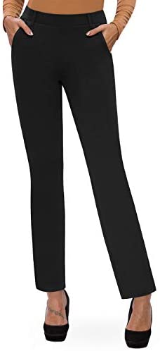 Women’s Bootcut Pull-On Dress Pants Office Business Casual Yoga Work Pants with Key Pocket Straight Leg