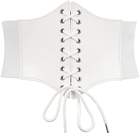 Black Corset Waist Belt for Women, Wide Elastic Tie Waspie Belt for Dresses 4.7inch