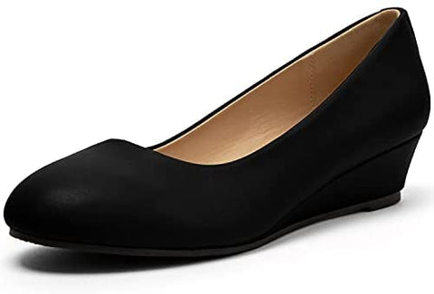 katliu Women Wedge Pumps Comfort Low Heel Pumps Shoes Classic Round Toe Dress Pumps
