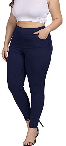 Women Plus Size Skinny Pants Stretch Slim Fit Pull-on High Waist Pants with Pockets