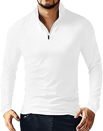 Men's Quarter Zip Long Sleeve Polo Shirt V Neck Casual Basic Slim Fit Cotton Shirts Tops