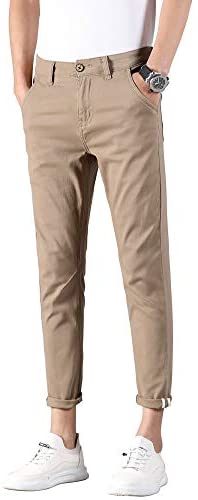 Men's Slim Fit Khaki Pants Stretch Cropped Chino Skinny Pants