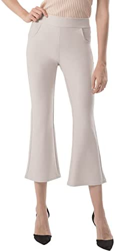 Ginasy Womens Flare Dress Pants Business Casual Crop Work Capris Stretch High Waisted Elastic Pull On Office Trousers
