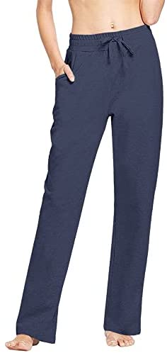 Womens Cotton Sweatpants Workout Yoga Straight Leg Leggings Lightweight Loose Fit Pajama Pants with Pockets