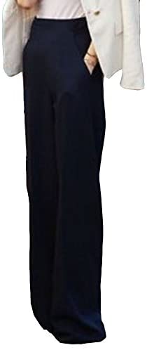 Women's Wide Straight Leg Pants High Waist Pleated Long Trouser Pant with Pocket