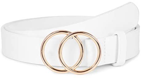 Women’s Leather Ring Belt for Jean, Mothers Day Gifts Double Circle Buckle Belts