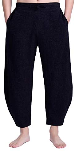 Men's Cotton Linen Elastic Waistband Baggy Pants