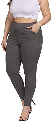 Women Plus Size Skinny Pants Stretch Slim Fit Pull-on High Waist Pants with Pockets