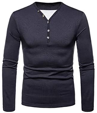 Men's Fashion V Neck Henley Shirt Winter Warm Fleece Lined Long Sleeve T-Shirt