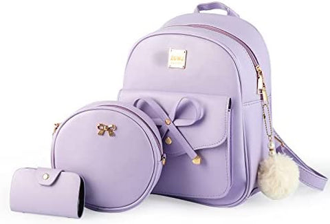 Aogist Mini Leather Backpack Purse 3-Pieces Fashion Bowknot Zipper Bags Cute Casual Travel Daypacks for Girls and Women (Black)