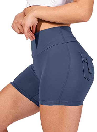 Womens High Waist Yoga Shorts Butt Lifting Breathable Workout Running Shorts with Pockets