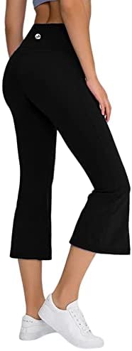 Women's High Waisted Capri Yoga Pants Workout Bootleg Tummy Control Split Hem Wide Leg Flare Crop Leggings