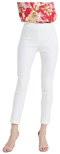 Womens Elastic Waist Pull on Slim Pants Capris Mid Rise