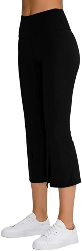 Women's High Waisted Capri Yoga Pants Workout Bootleg Tummy Control Split Hem Wide Leg Flare Crop Leggings